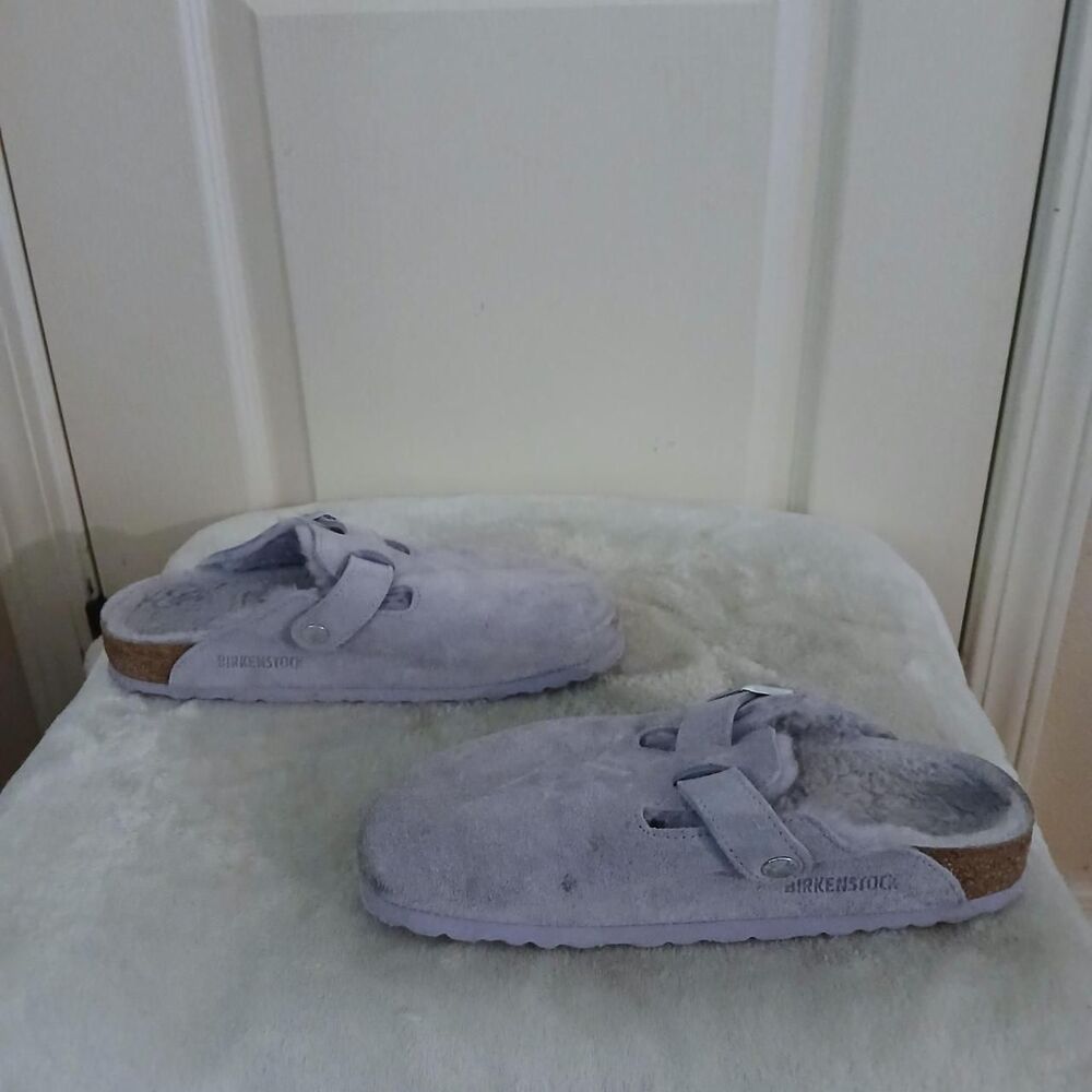 Rare Birkenstock Boston Light Purple Shearling Suede Clogs 38 Narrow Gorpcore - Picture 4 of 8